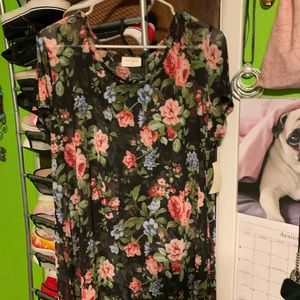 Black Floral Print Sheer Top